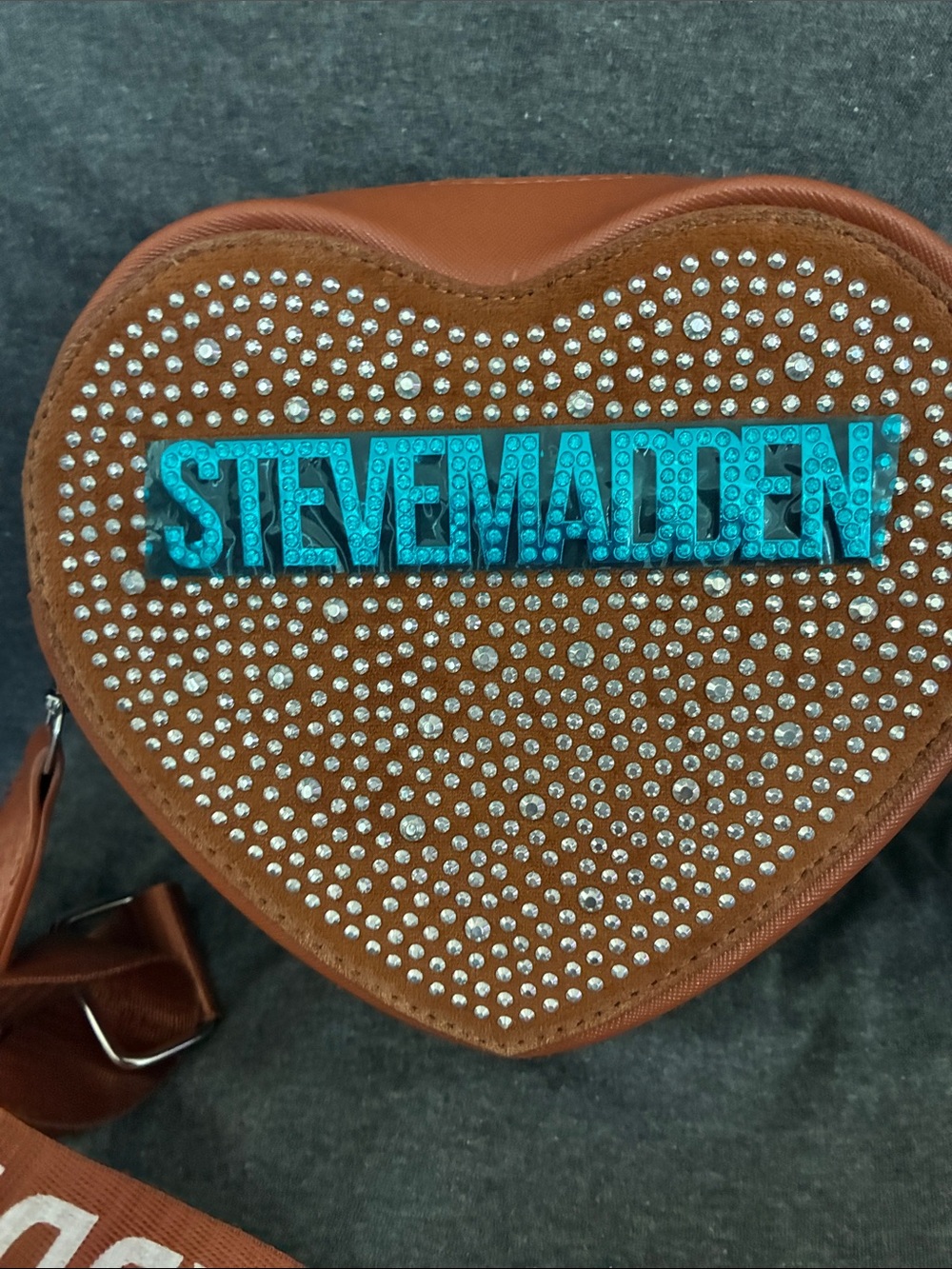 Steve Madden Brown Heart Crossbody with Turquoise Logo and Studs - Picture 2 of 5